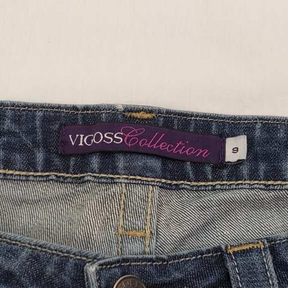 Dark Wash Distressed Holey Low Rise Straight Leg Jeans Vigoss Collection Size 9 - Picture 5 of 9
